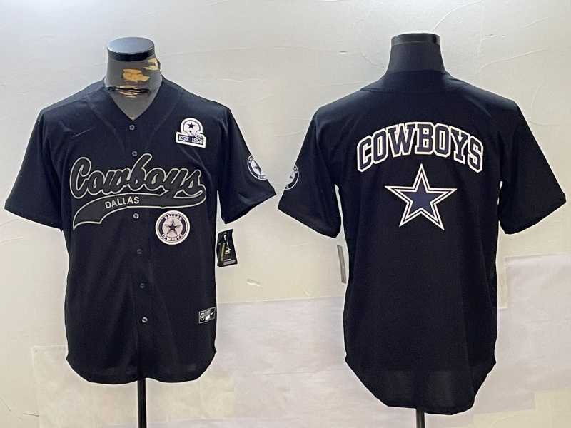 Mens Dallas Cowboys Team Big Logo Black With Patch Cool Base Stitched Baseball Jersey